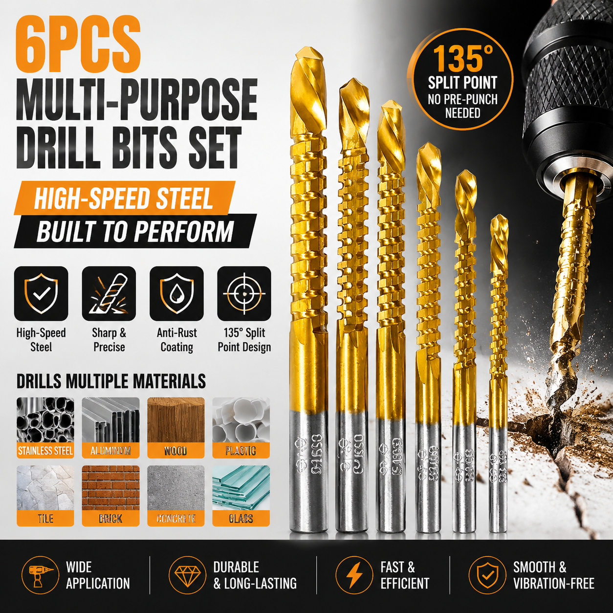 🔥HOT SALE 48% Off✨🛠️ 6-Piece Serrated Side-Cutting Drill Bit Set