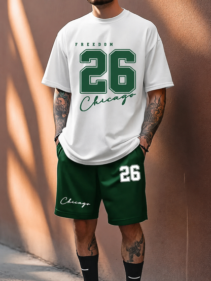 👕 Chicago Color Block Letter Print Two-Piece Set