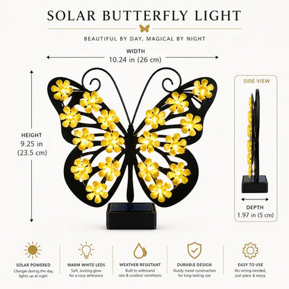 Solar Butterfly Garden Light – Warm White LED Outdoor Decorative Wall Light