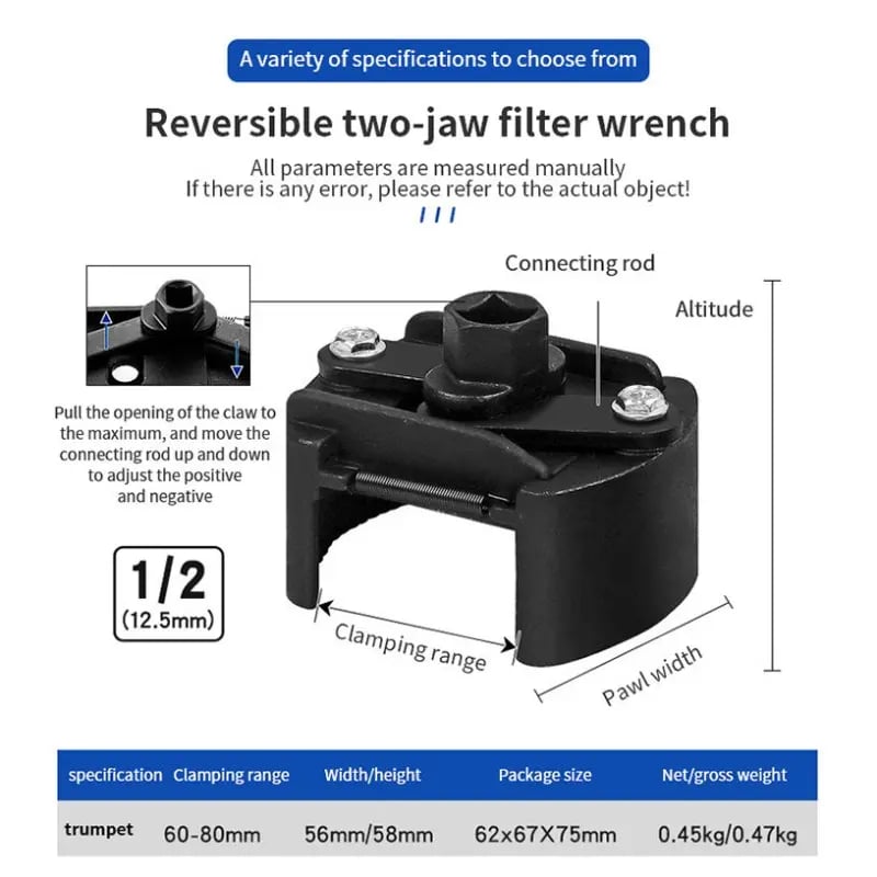 🔧 Adjustable Oil Filter Wrench | 60mm-105mm Universal Removal Tool