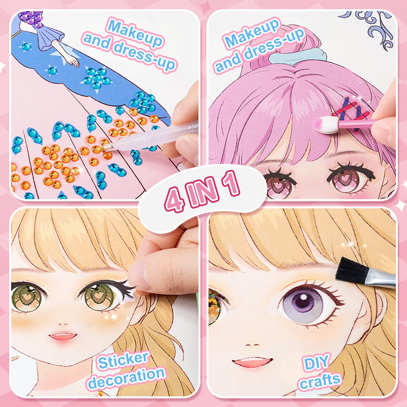 Special Diamond Painting & Princess Book Makeup Craft Kits Foil Art Books Set Play on Paper for Girl Handcraft Easter Gifts