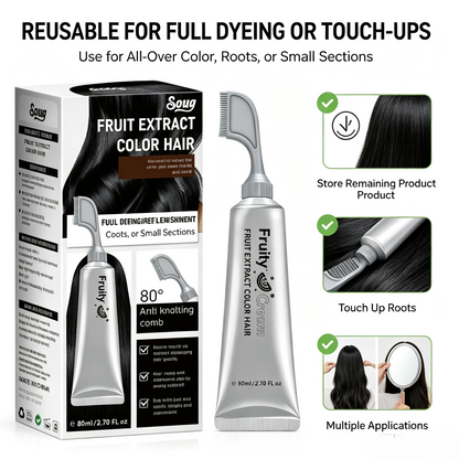 Fruit Extract Hair Dye Comb / Hair Dye Cream — Portable Home Use, Gentle Plant-Based Hair Dye for Full Hair Coloring, Reusable No Mix Hair Color