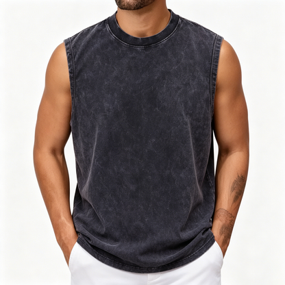💪 Heavyweight Vintage Washed Gym Tank for Men | 100% Cotton Athletic Fit Muscle Undershirt