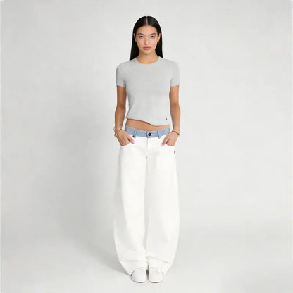 Adjustable Low-Rise Loose Barrel Leg Jeans