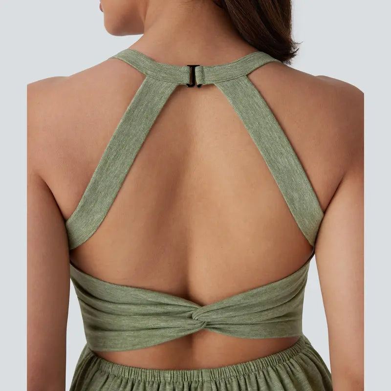 Women's Backless 2-in-1 Pocket Romper with Built-In Shorts