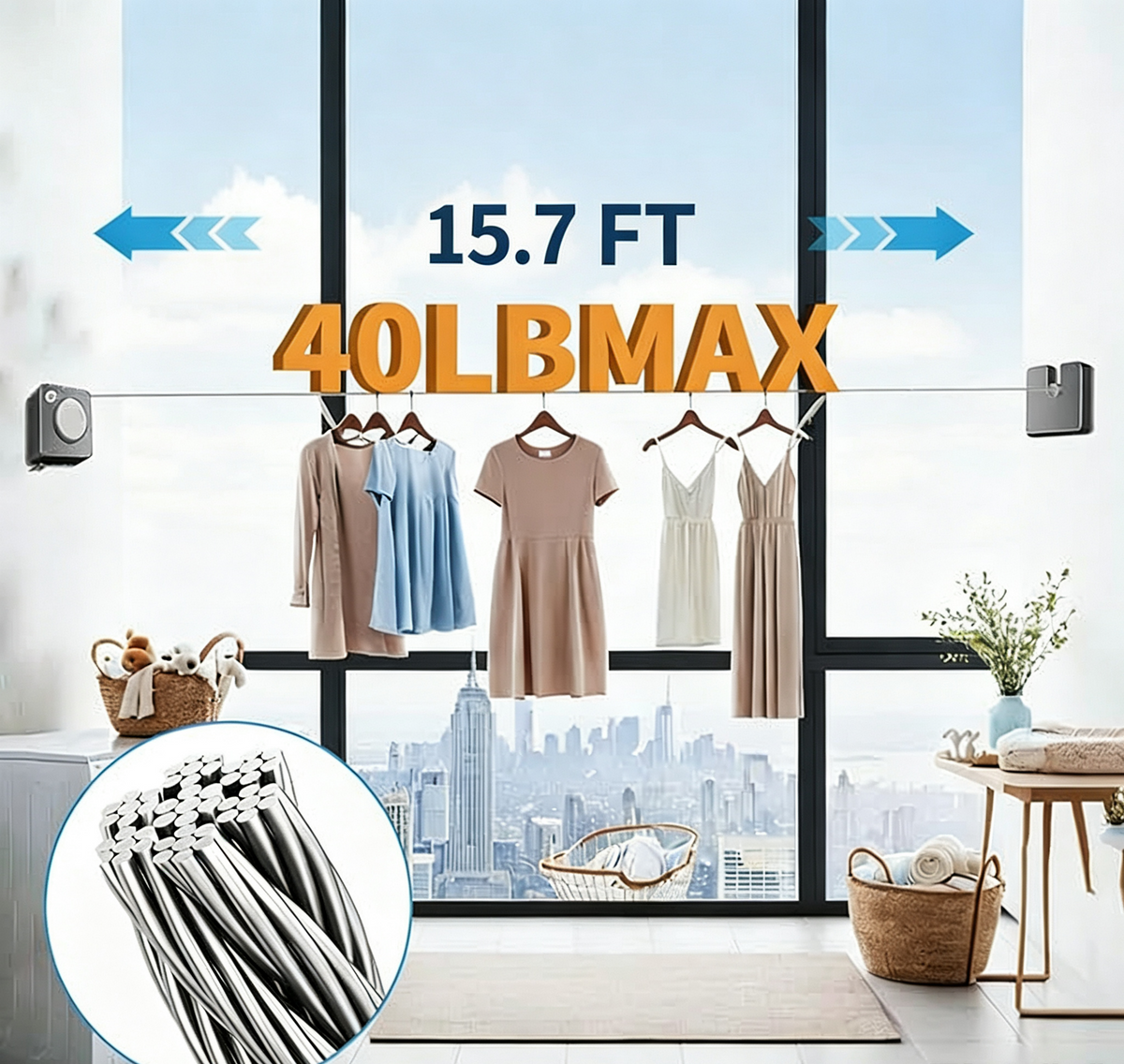 Retractable Clothesline (Suitable for Indoor/Outdoor Use)