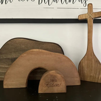 ✝️ Easter Tomb Decoration - Wooden Cross Jesus Resurrection Ornament