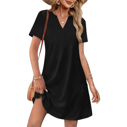 2026 Fashion Edition OFEEFAN Summer Dress – Women's Casual V-Neck Short Sleeve Beach & Vacation Dress