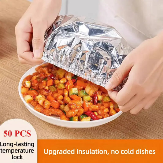 50 PCS Aluminum Foil Heat-Retaining Food Covers – Home Dining Table Insulation & Freshness Keeper