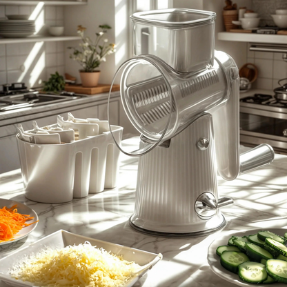 Rotary Cheese Grater with Handle, 5 Well-Designed Blades, Strong Suction Cup Base, Kitchen Utensils Vegetable Slicer Dicer Fruit Vegetable Slicer Gadgets Kitchen