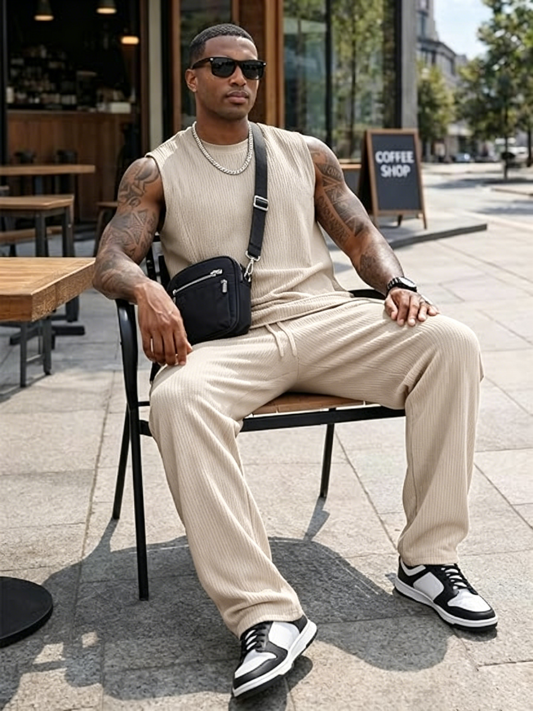 ✨Modern Knit Men's 2-Piece Leisure Suit – Sleeveless Tank Top & Lounge Pants