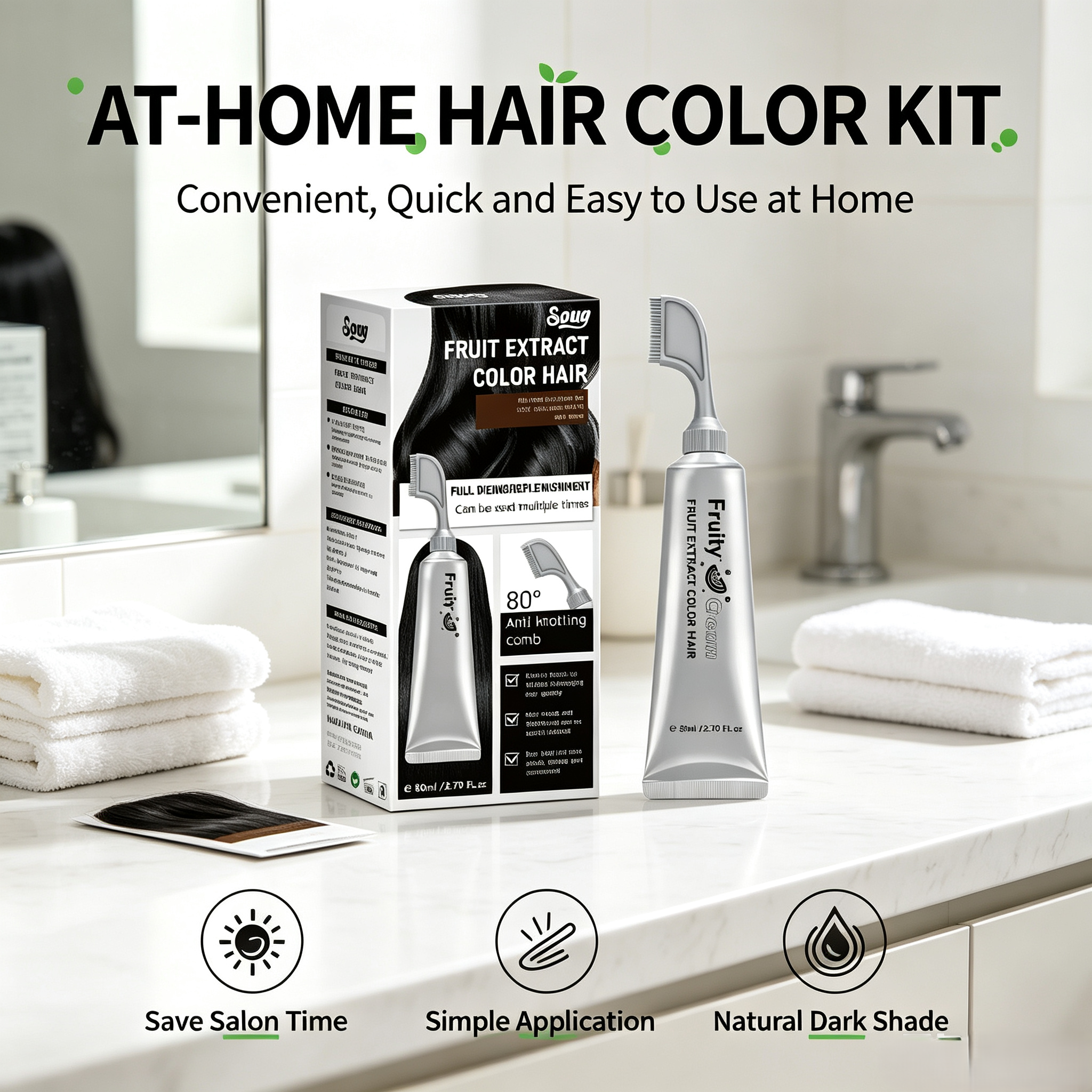 Fruit Extract Hair Dye Comb / Hair Dye Cream — Portable Home Use, Gentle Plant-Based Hair Dye for Full Hair Coloring, Reusable No Mix Hair Color