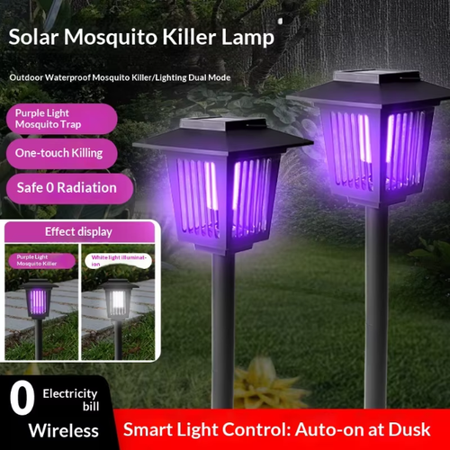 🔥Solar Powered Waterproof Bug Zappers with Non-Toxic Purple LED Light IP33😊