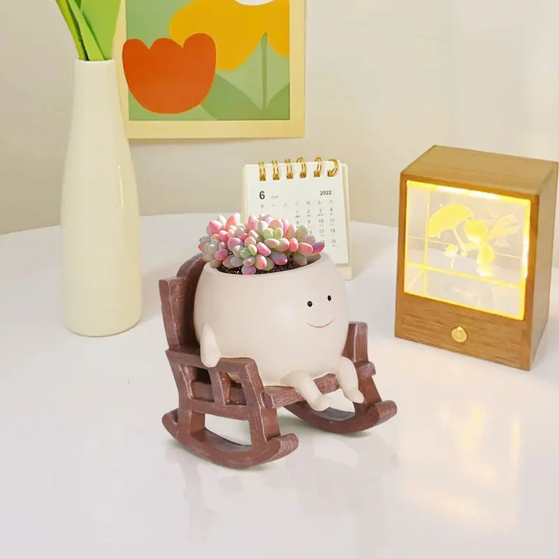🌼 Cartoon Chair Resin Vase – Adorable Flower Pot & Home Decor