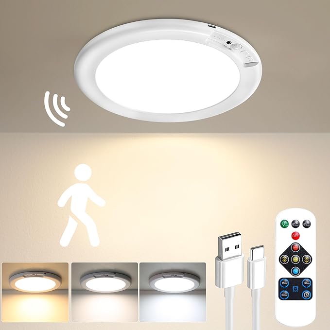 Magnetic Rechargeable Motion Sensor Ceiling Light with Remote