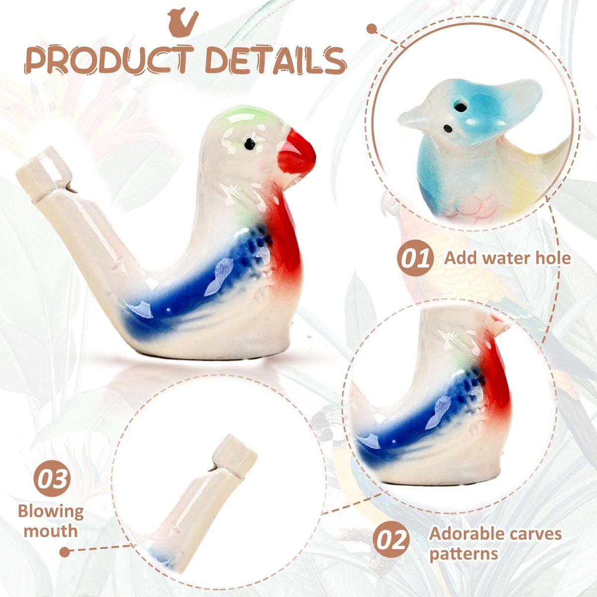 Ceramic Water Bird Whistles – Colorful Handcrafted Bird Call Toys for Kids & Adults (3PCS Set)
