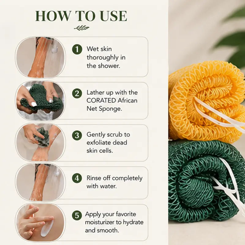 Summervibes African Exfoliating Net Bath Sponge for Deep Cleansing & Body Exfoliation