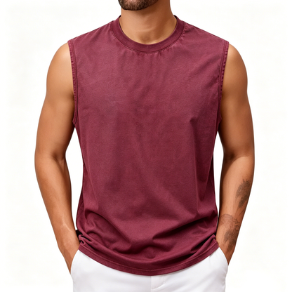💪 Heavyweight Vintage Washed Gym Tank for Men | 100% Cotton Athletic Fit Muscle Undershirt