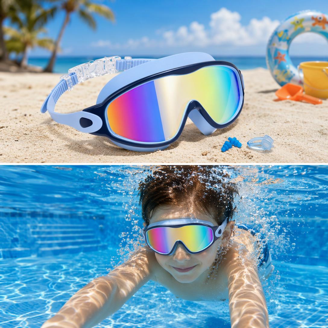 Kids Swim Goggles – Anti-Fog, UV Protection, Leakproof Swimming Goggles with Earplugs, Nose Clip & Protective Case