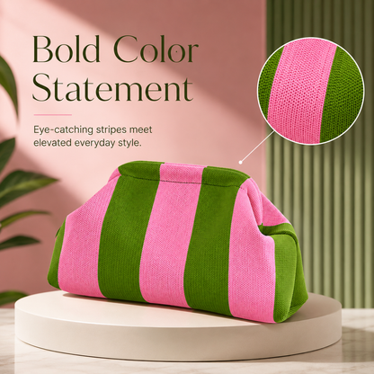 Women's Striped  Cloud Handbag, Clip-Top Crossbody Bag, Lightweight Foldable for Daily Use, Party, Travel, Gift Idea