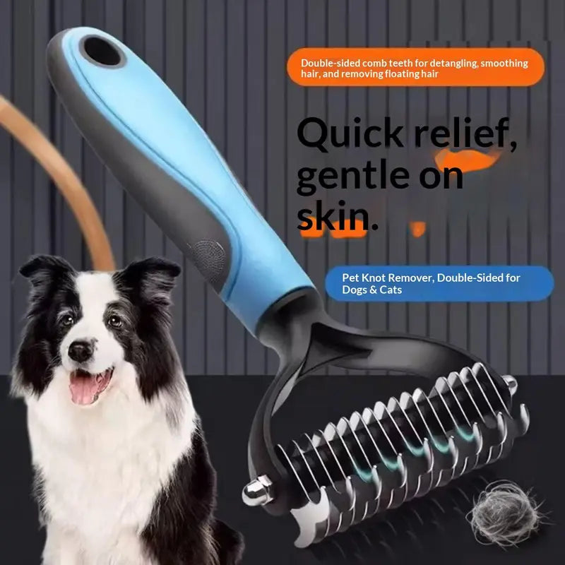Pet Dematting Undercoat Rake – Double-Sided Grooming Comb for Dogs & Cats