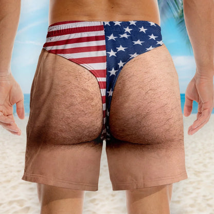 🏖️🇺🇸 Funny Patriotic Men's Swim Trunks – Freedom & Chill Summer Beach Shorts