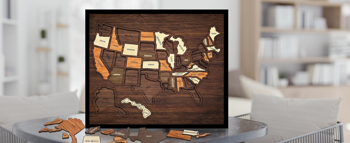 👍Wooden USA Travel Map Puzzle