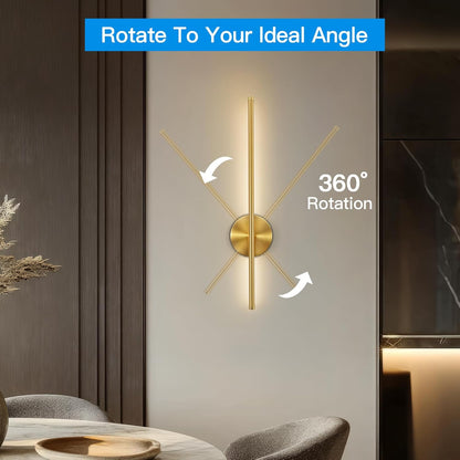 24" Rechargeable Battery Operated Wall Sconce – Modern Gold Wall Light with Remote Control & 360° Rotation