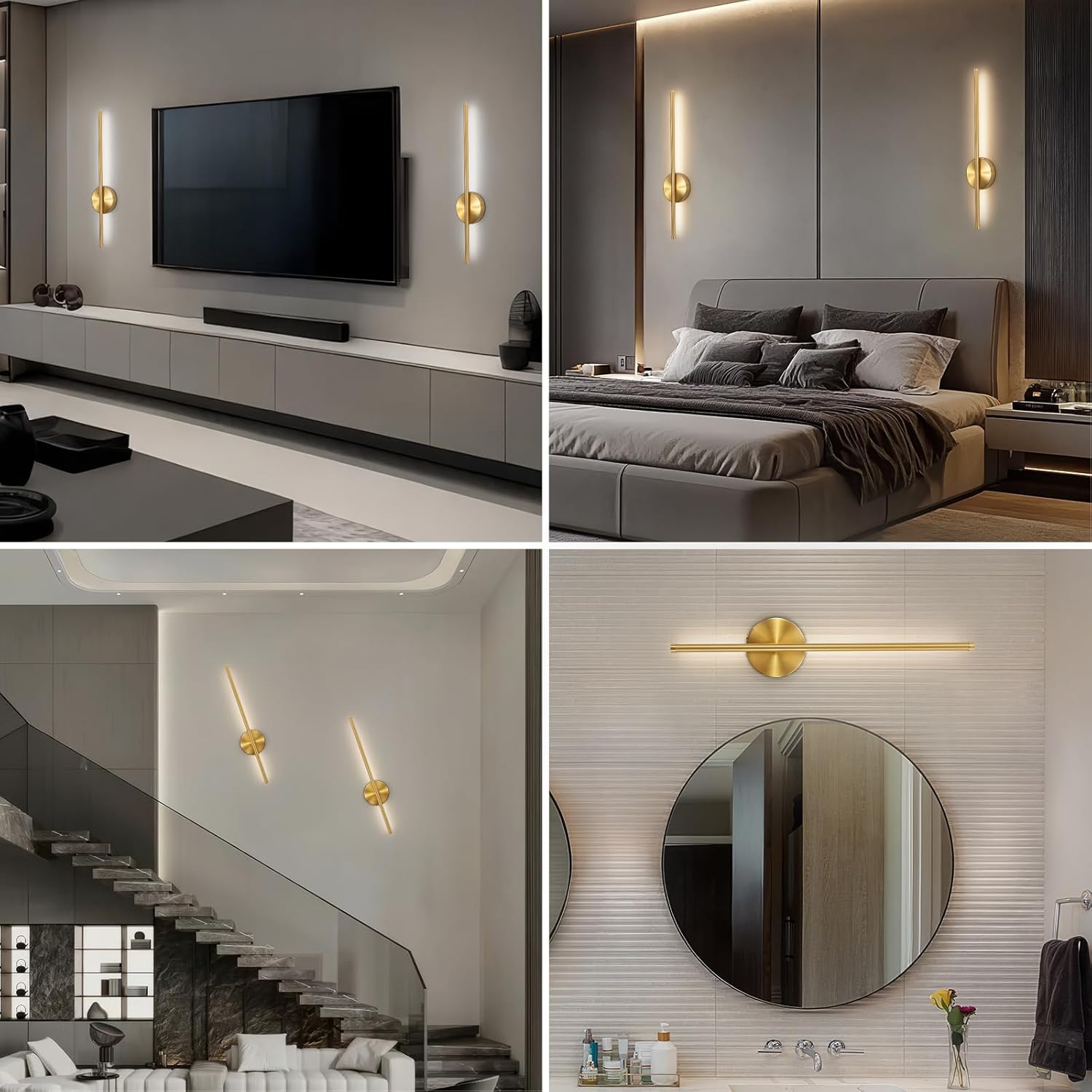 24" Rechargeable Battery Operated Wall Sconce – Modern Gold Wall Light with Remote Control & 360° Rotation