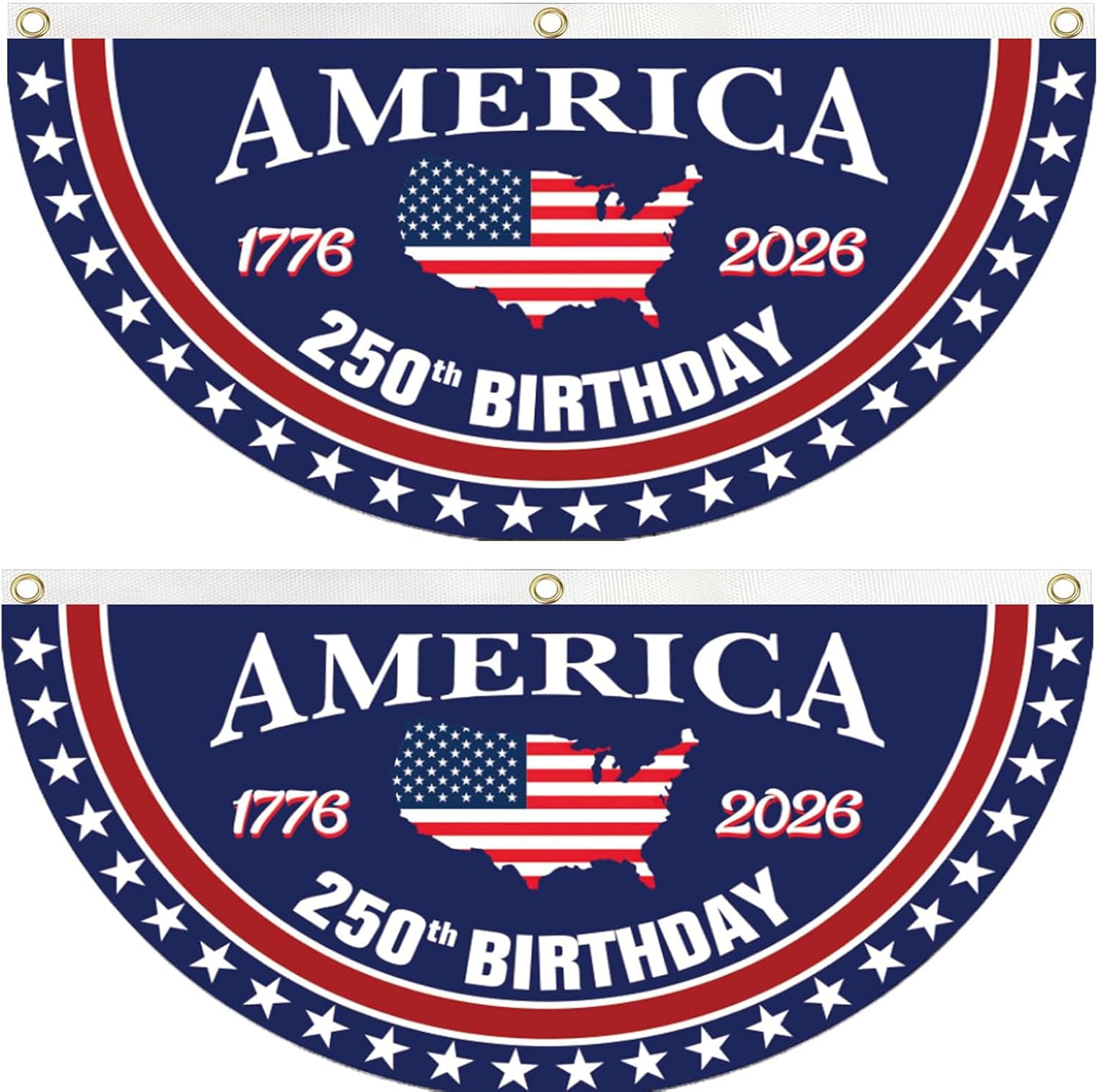 250 Year Anniversary Patriotic Fan Bunting Banner – 1776–2026 USA Celebration Flag Decoration (3×6 FT, 2 Pack)
