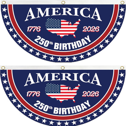 250 Year Anniversary Patriotic Fan Bunting Banner – 1776–2026 USA Celebration Flag Decoration (3×6 FT, 2 Pack)