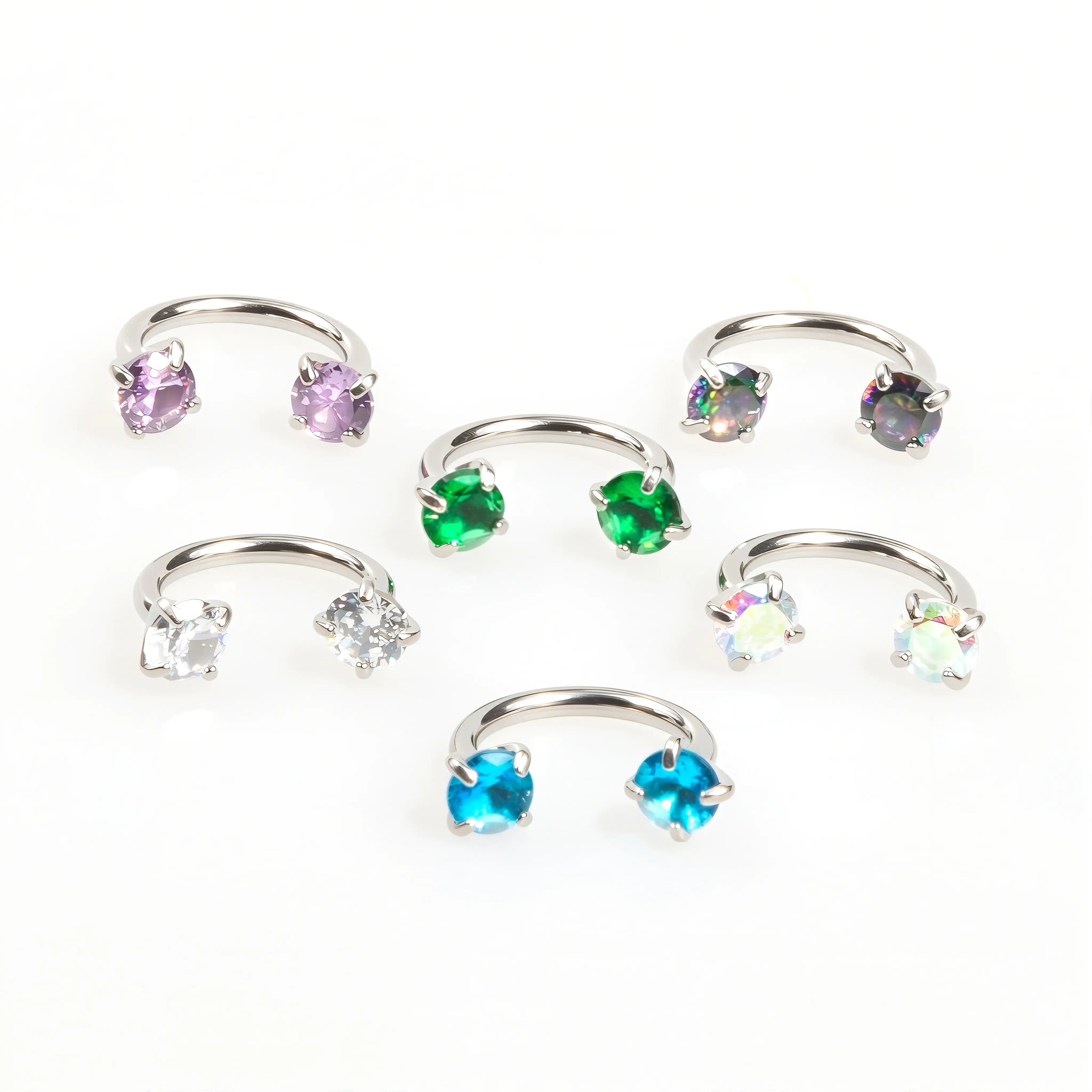 ✨ 6PCS 316L Medical-Grade Titanium Steel Horseshoe Nose Hoop Set – Internally Threaded Gem Nose Rings with Free Ball Holder & Guiding Needle