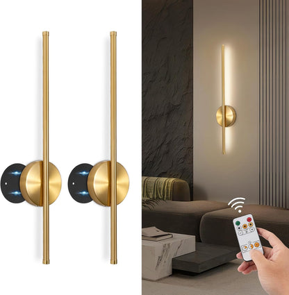 24" Rechargeable Battery Operated Wall Sconce – Modern Gold Wall Light with Remote Control & 360° Rotation