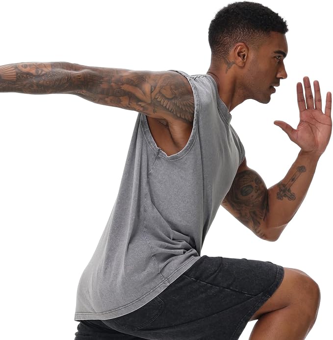 💪 Heavyweight Vintage Washed Gym Tank for Men | 100% Cotton Athletic Fit Muscle Undershirt