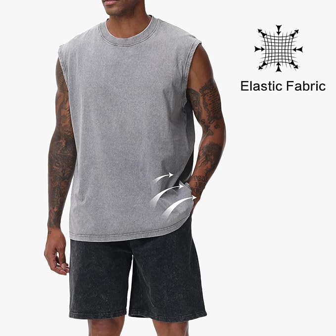 💪 Heavyweight Vintage Washed Gym Tank for Men | 100% Cotton Athletic Fit Muscle Undershirt
