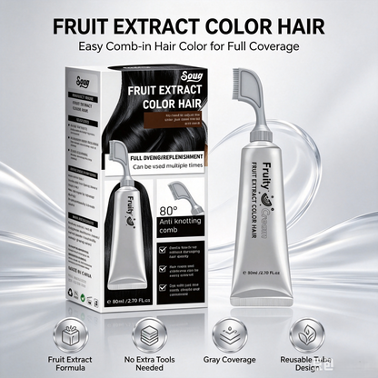 Fruit Extract Hair Dye Comb / Hair Dye Cream — Portable Home Use, Gentle Plant-Based Hair Dye for Full Hair Coloring, Reusable No Mix Hair Color