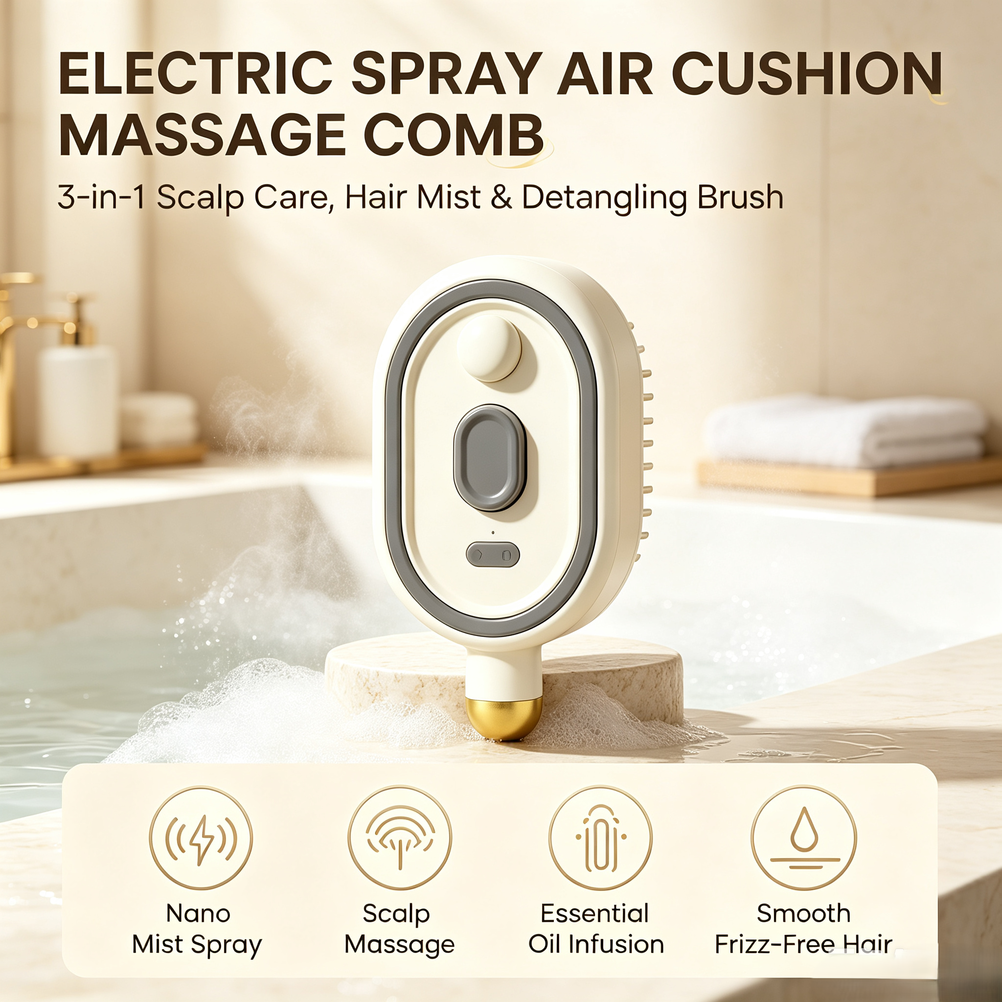 🔥Limited Time 50% OFF-Electric Nano Mist Spray Hair Brush, 3 in 1 Air Cushion Scalp Massager Comb With Essential Oil Atomization