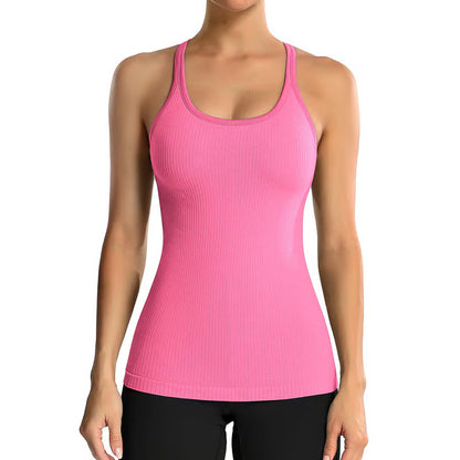 Ribbed Workout Tank Tops for Women with Built in Bra Tight Racerback Scoop Neck Athletic Top