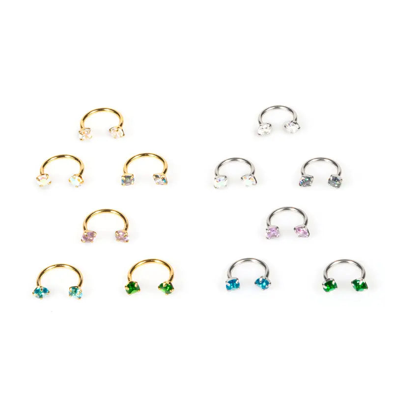 ✨ 6PCS 316L Medical-Grade Titanium Steel Horseshoe Nose Hoop Set – Internally Threaded Gem Nose Rings with Free Ball Holder & Guiding Needle