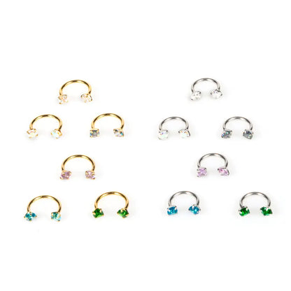 ✨ 6PCS 316L Medical-Grade Titanium Steel Horseshoe Nose Hoop Set – Internally Threaded Gem Nose Rings with Free Ball Holder & Guiding Needle
