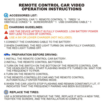 1:24 Scale Remote Control Drift Car - 2.4GHz 4WD RC Drift Car with LED Lights & Tires - Remote Control Racing Car, Perfect Birthday Gift for Kids
