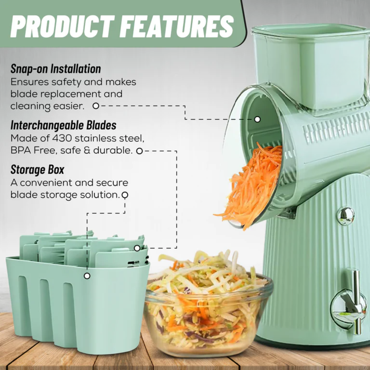 Rotary Cheese Grater with Handle, 5 Well-Designed Blades, Strong Suction Cup Base, Kitchen Utensils Vegetable Slicer Dicer Fruit Vegetable Slicer Gadgets Kitchen