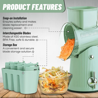 Rotary Cheese Grater with Handle, 5 Well-Designed Blades, Strong Suction Cup Base, Kitchen Utensils Vegetable Slicer Dicer Fruit Vegetable Slicer Gadgets Kitchen