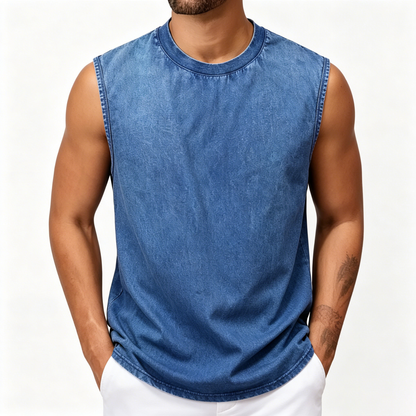 💪 Heavyweight Vintage Washed Gym Tank for Men | 100% Cotton Athletic Fit Muscle Undershirt