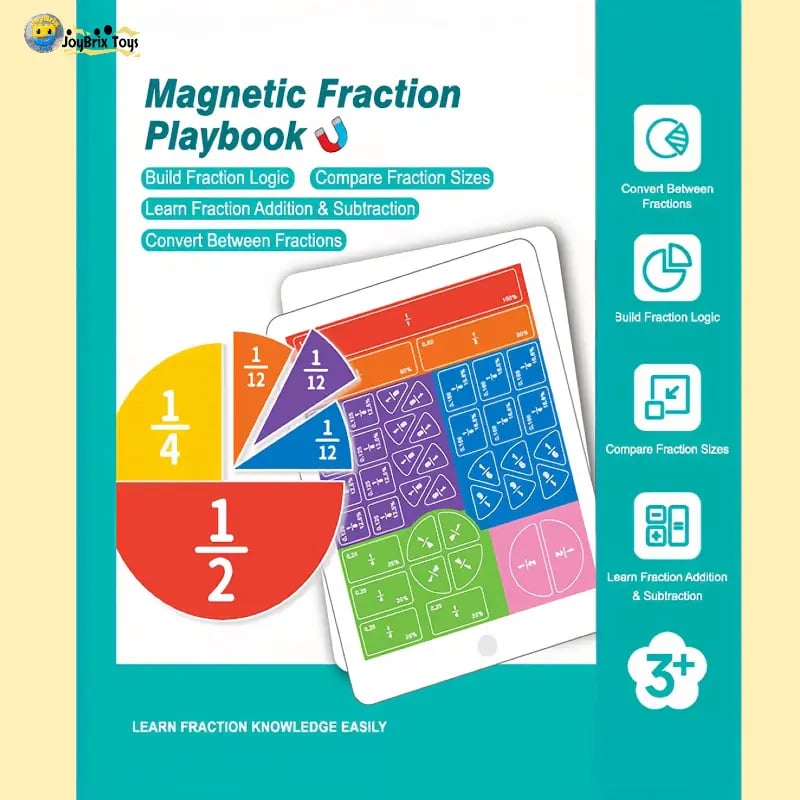Magnetic Fraction Math Learning Book for Kids Aged 3-8, Colorful Educational Puzzle Toy, Magnetic Book for Addition & Subtraction Practice