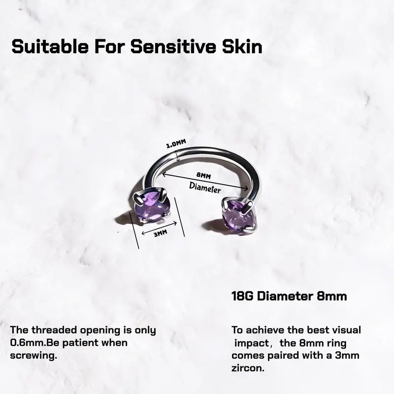 ✨ 6PCS 316L Medical-Grade Titanium Steel Horseshoe Nose Hoop Set – Internally Threaded Gem Nose Rings with Free Ball Holder & Guiding Needle