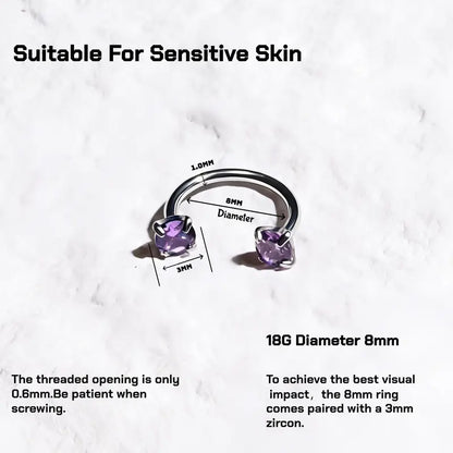 ✨ 6PCS 316L Medical-Grade Titanium Steel Horseshoe Nose Hoop Set – Internally Threaded Gem Nose Rings with Free Ball Holder & Guiding Needle