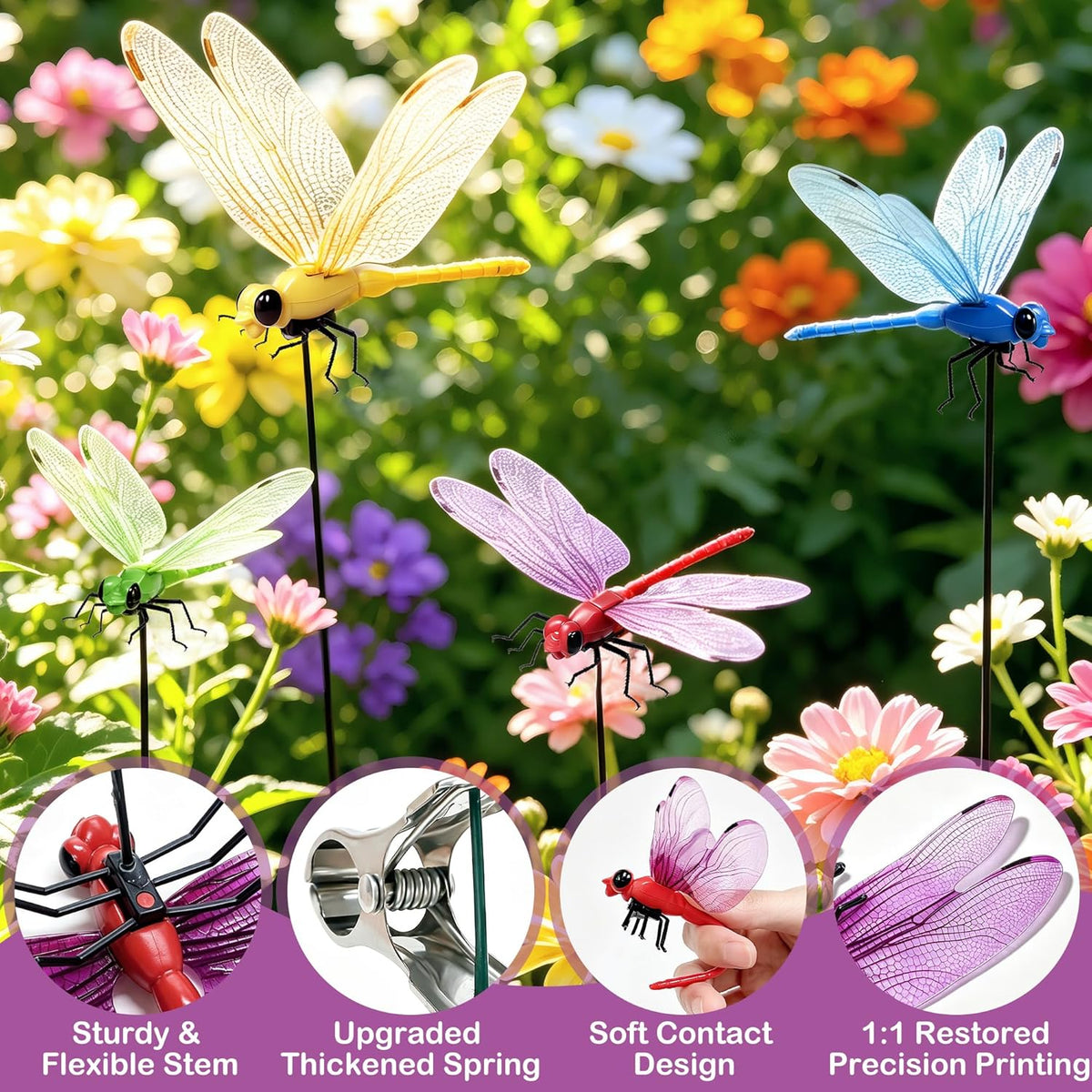 🌈 Realistic Dragonfly Clips – Colorful Garden & Outdoor Decor