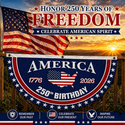 250 Year Anniversary Patriotic Fan Bunting Banner – 1776–2026 USA Celebration Flag Decoration (3×6 FT, 2 Pack)
