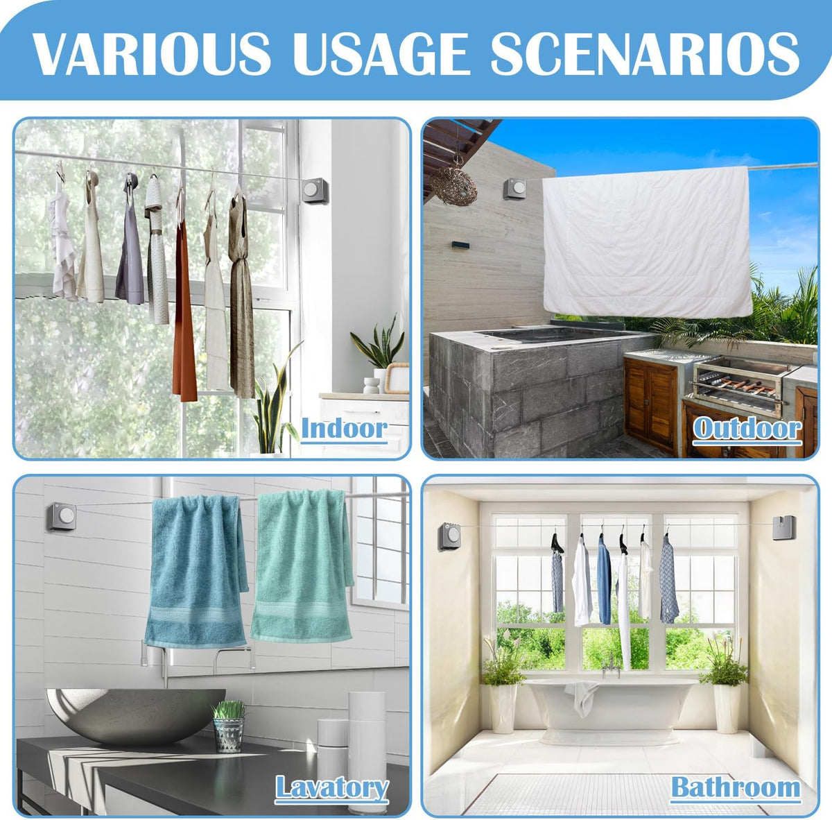 Retractable Clothesline (Suitable for Indoor/Outdoor Use)